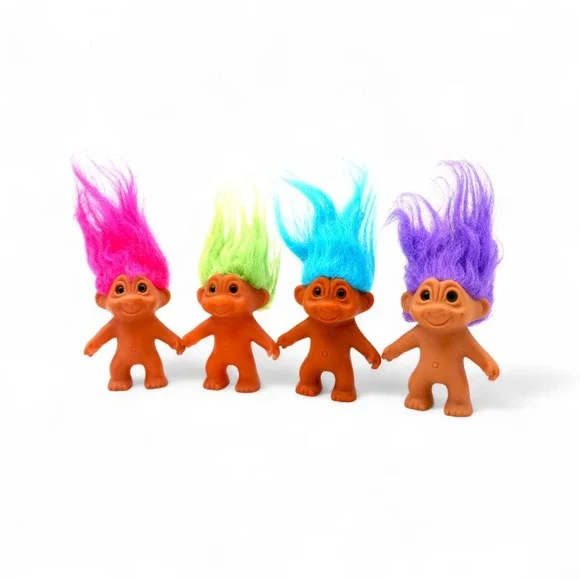 Vintage Russ Troll Doll Lot‎ Set of 4 Mini 3" Trolls Bright Neon Hair 90s Toys - Picture 8 of 10
